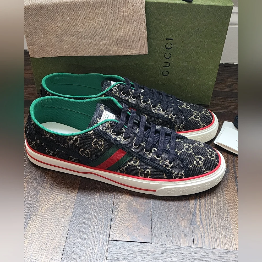 $750 Brand New Gucci Tennis 1977 Men Sneakers Black Web US 15.5 G 14.5